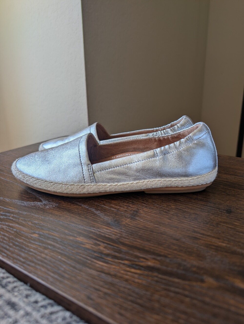 FitFlop Siren Espadrille Silver Metallic Leather Slip On Flats Shoes